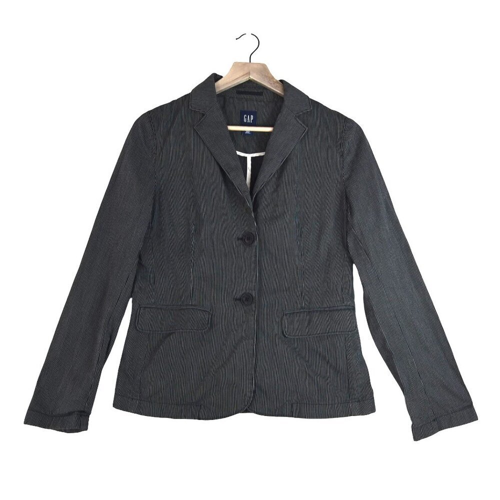 GAP Y2K 2004 Fitted Blazer Black Pinstripe Classic Look Twee Preppy Normcore 6